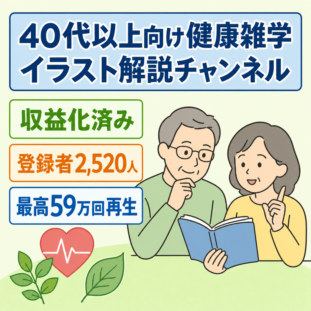 【収益化済み】40代以上向けイラスト解説の健康雑学チャンネル｜登録者2,520人