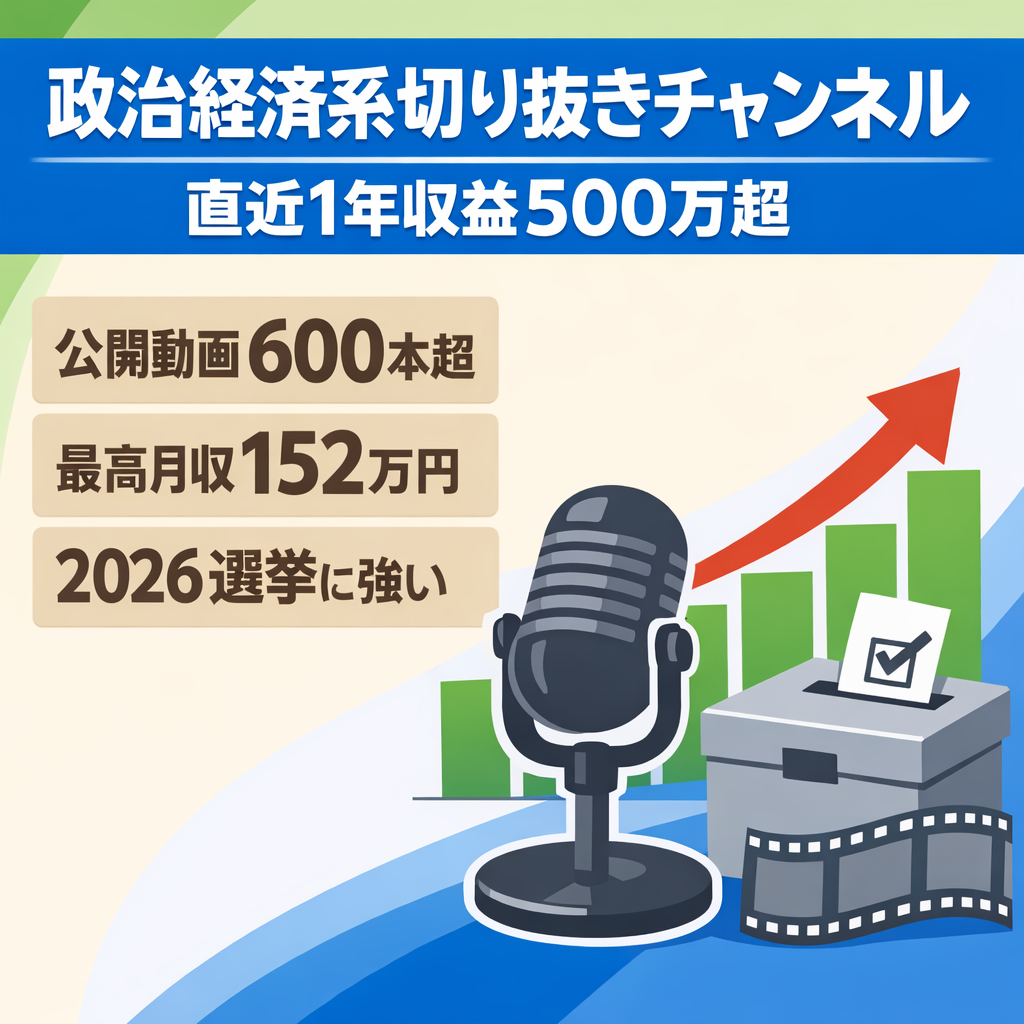 切り抜き：【直近1年間収益500万円超】登録者2万人以上の政治経済系きりぬきch。