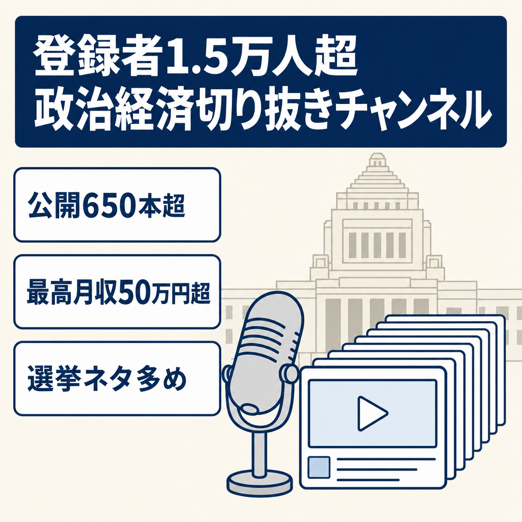 切り抜き：【登録者1.5万人超】直近1年最高月収50万円の有名政治経済系ch。