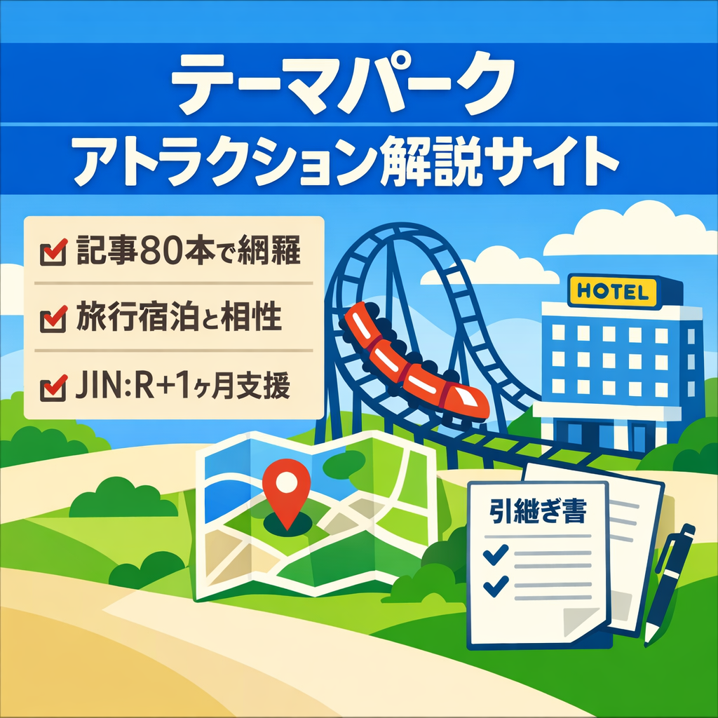 【引継サポート】USJアトラクション特化サイト｜徹底解説80記事｜アドセンス・トラベルAFF多角化｜