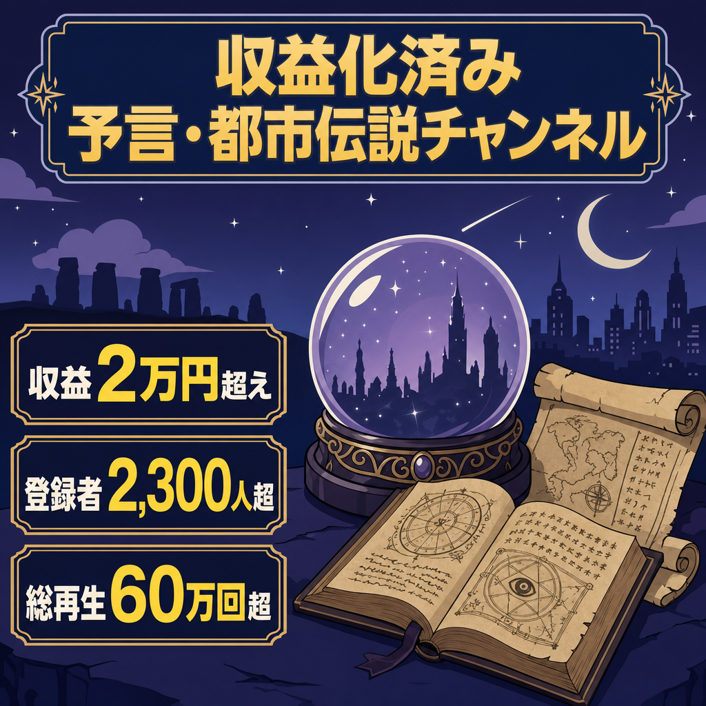 【収益化済み】【2万円越え・登録者2300人以上】予言・都市伝説チャンネル