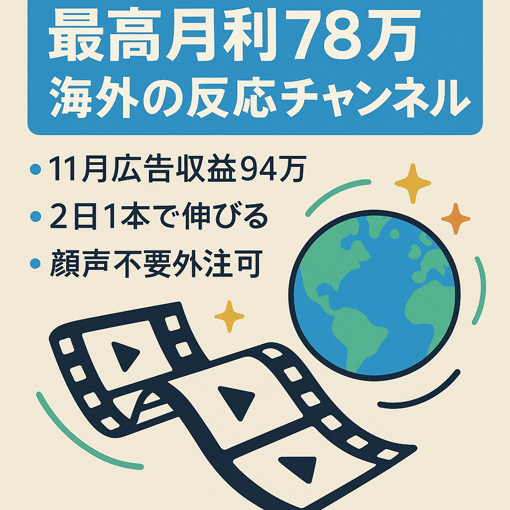 【最高月利78万円】海外の反応系チャンネル【早い者勝ち】