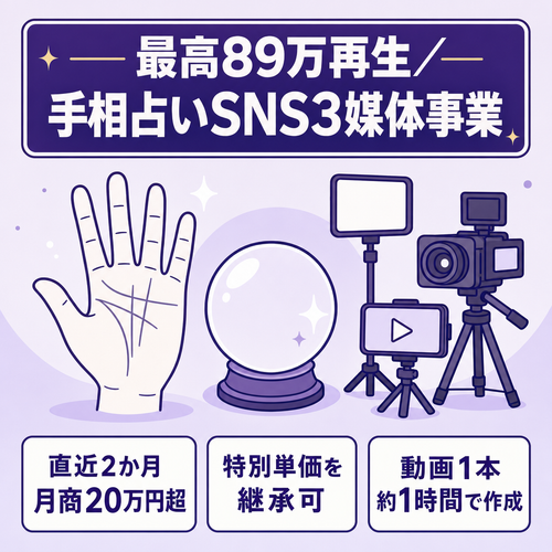最高89万再生・総フォロワー1.4万人超｜手相占いSNS3媒体事業