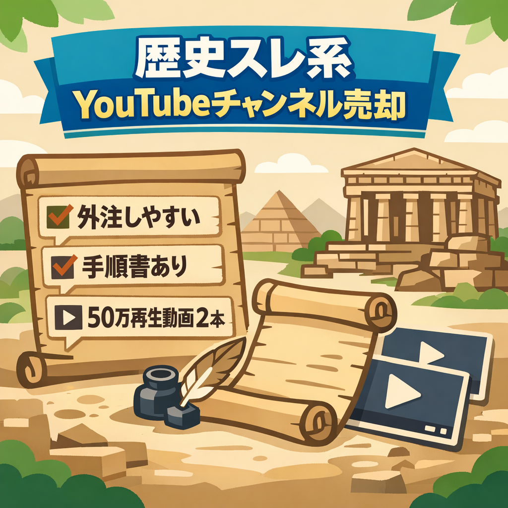 【外注可能/マニュアル完備】歴史スレ系YouTubeチャンネル！50万再生以上2本、10万回再生以上多数、1万回再生多数