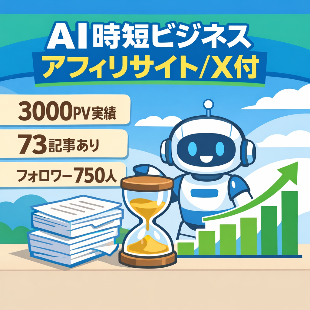 【3000PV】 AI×時短のビジネスアフィリサイト（AIビジネスハック）Xアカウント（フォロワー750人）付き