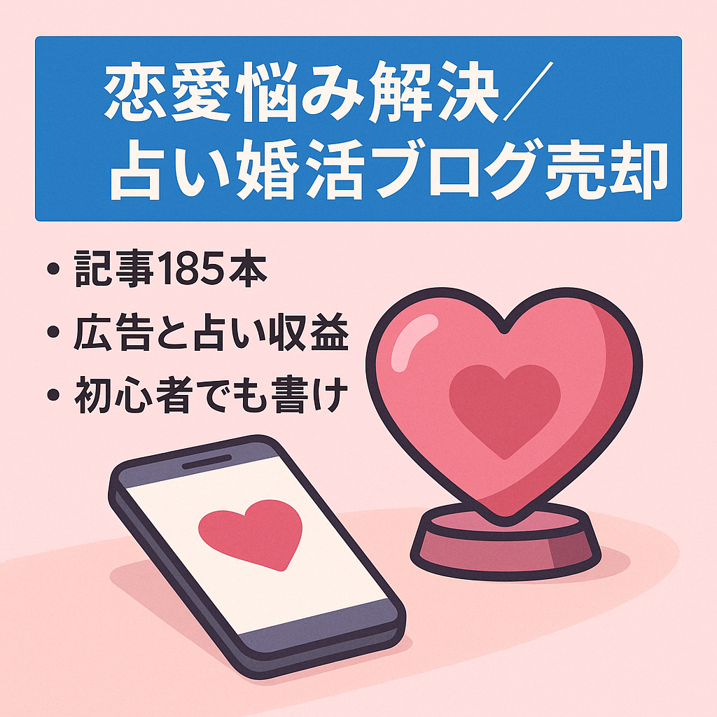 【占い・マッチングアプリ・婚活】アドセンスあり、恋愛のお悩み解決185記事、初心者OK