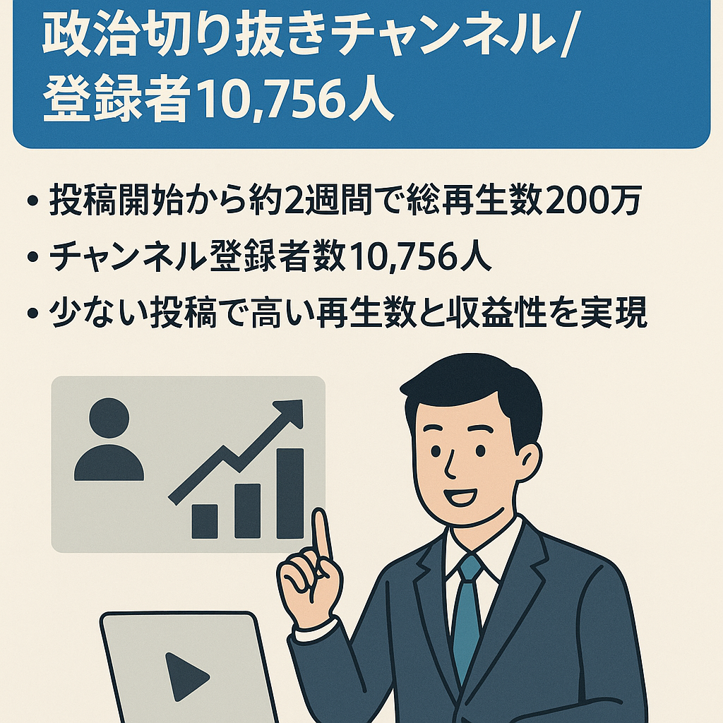 【約2週間で収益62万超え】政治切り抜きチャンネル/登録者10,756人【クリーン運営】