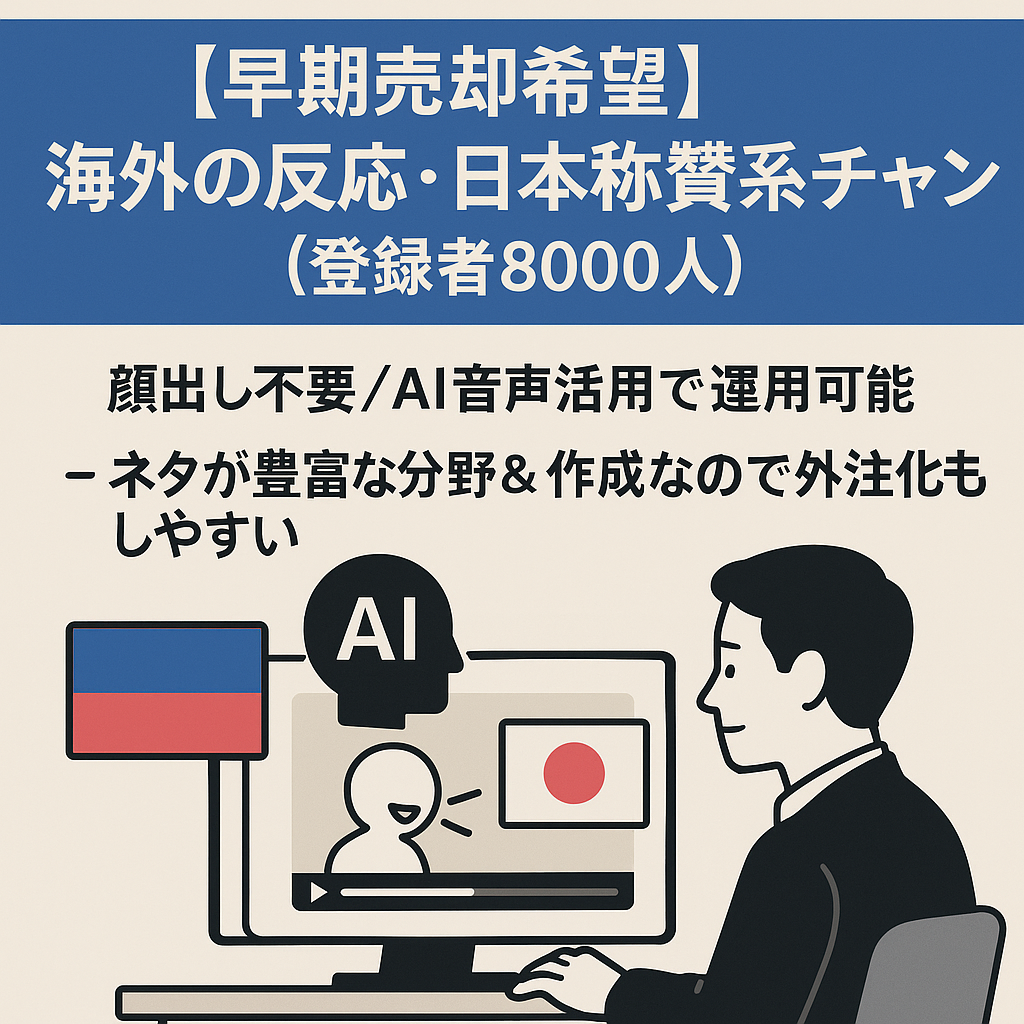 【早期売却希望】海外の反応・日本称賛系チャンネル(登録者8000人)