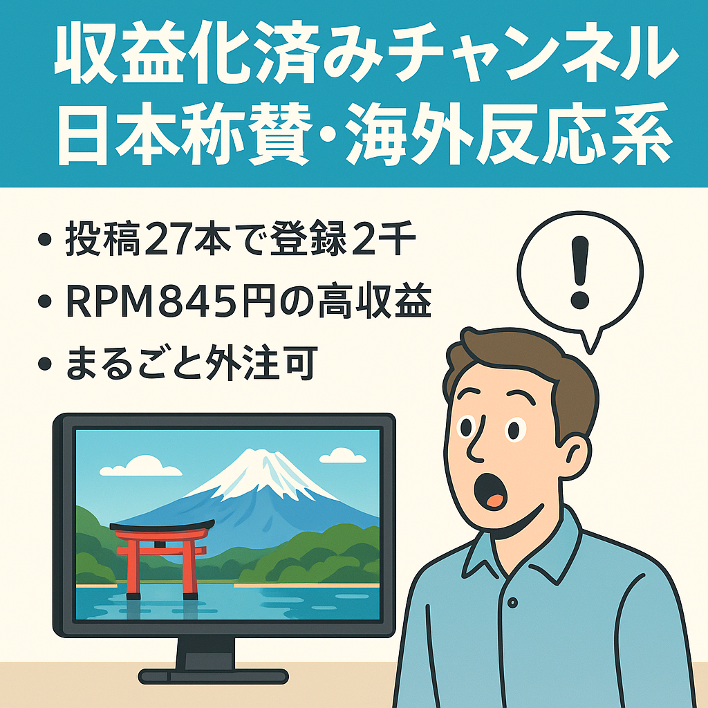 【初月10万円！】収益化済み日本称賛系・海外の反応系チャンネル