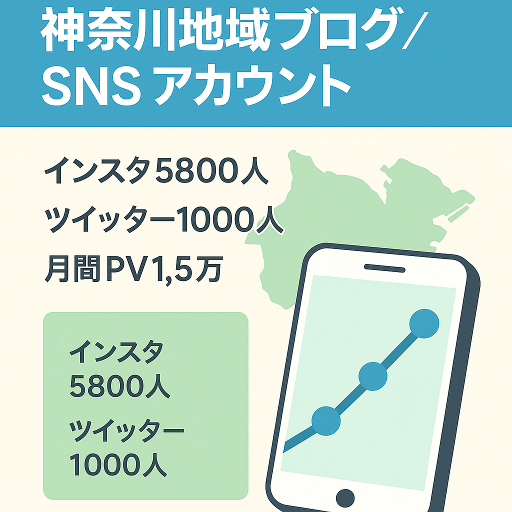 【SNS総フォロワー数約7000人・サイト２万PV】神奈川県厚木・平塚などの地域ブログです。神奈川県での事業促進が狙える案件です。