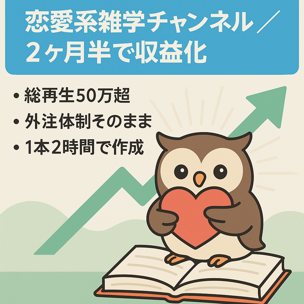 【2ヶ月半で収益化/総再生数50万超え】恋愛系の雑学チャンネル【外注引継ぎ可/制作時間1本2時間】