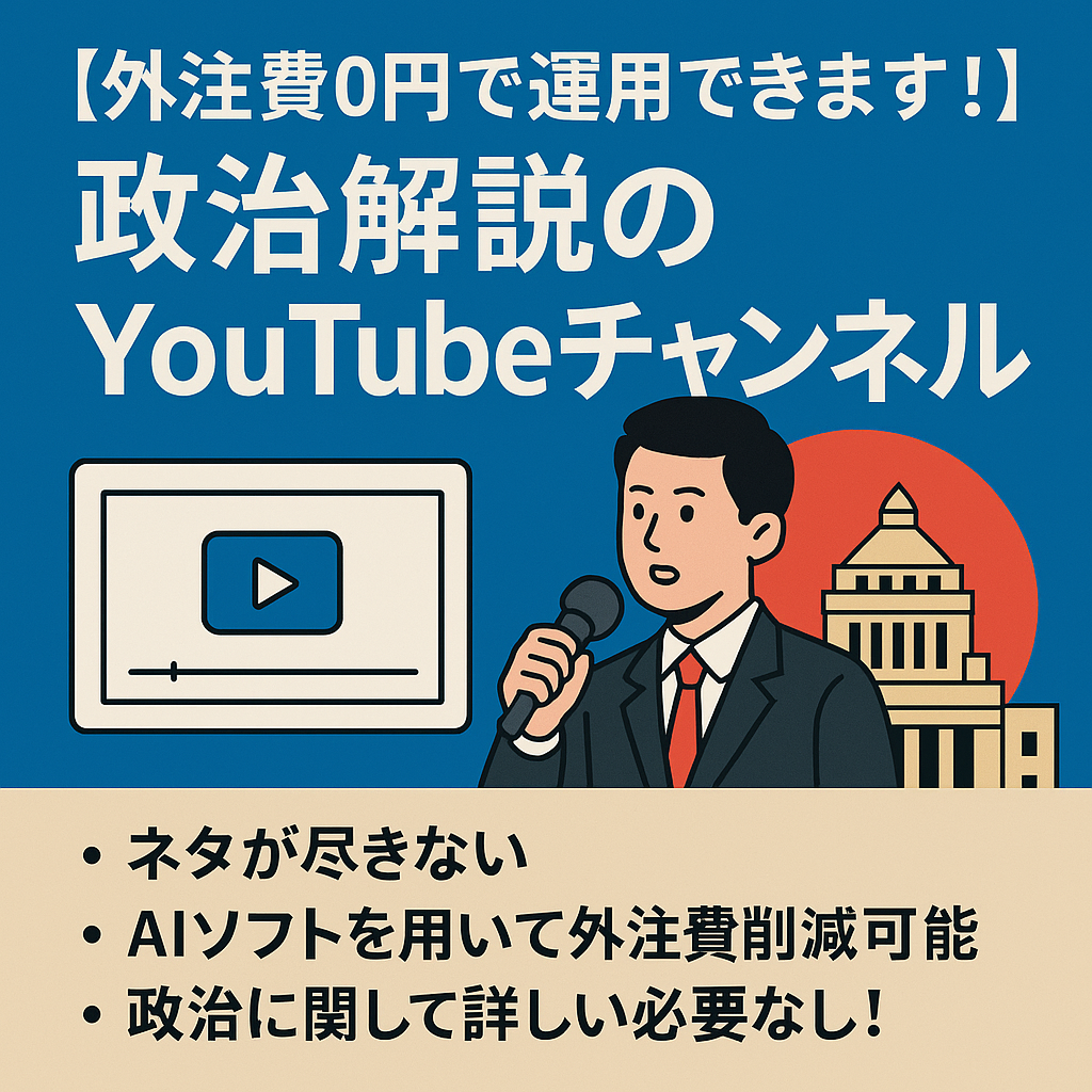 切り抜き：【外注費0円で運用できます！】日本の政治を解説するYoutubeチャンネル【登録者9050人】※早期売却希望のため値引き可能