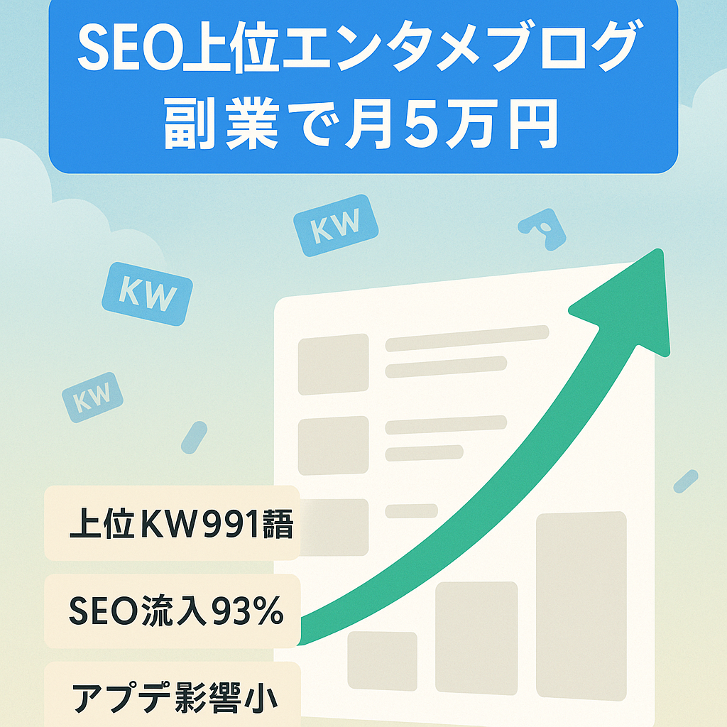 【SEO上位KW991語のエンタメブログ】記事リライト済、Googleアップデートほぼ無風！現在も副業で運営中！