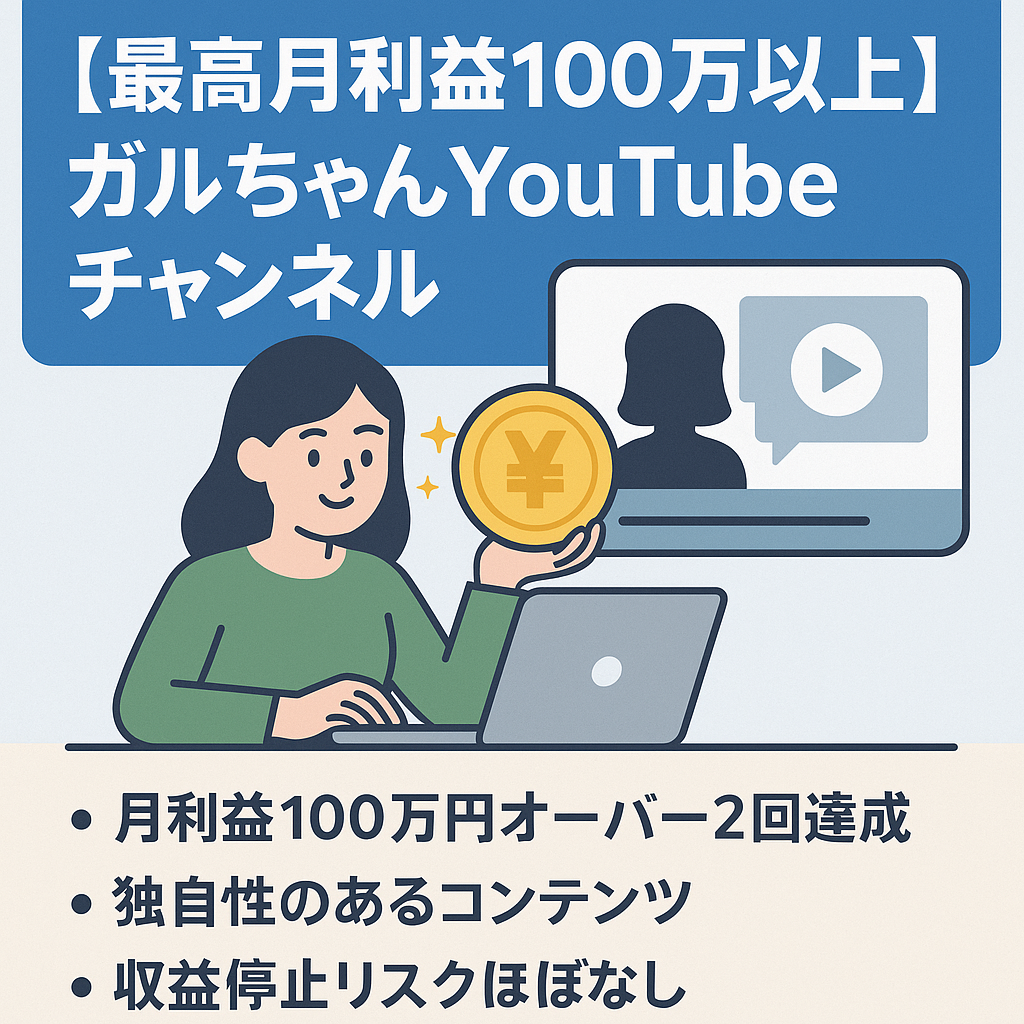 【最高月利益100万以上】収益化済・属人性なし・登録者数58000人！ガルちゃん有益系YouTubeチャンネル