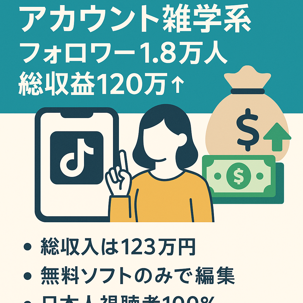 TikTok収益化済みアカウント雑学系　フォロワー1.8万人　総収益120万↑