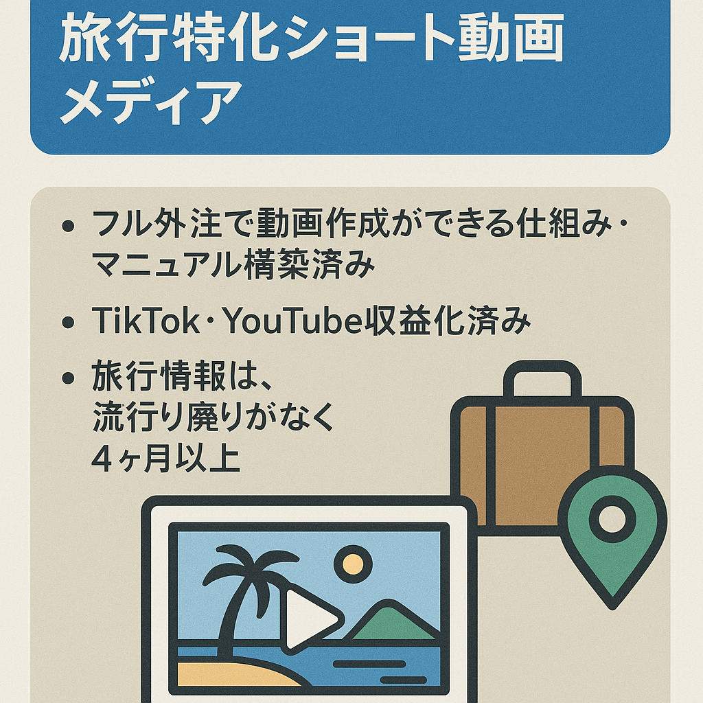 【月間1450万再生／完全外注運用】旅行・おでかけ特化ショート動画メディアアカウント