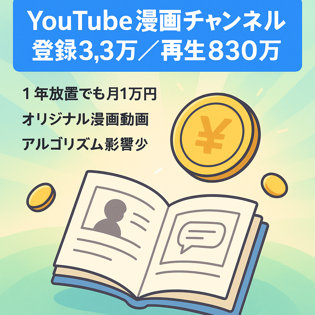 【1年以上完全放置で月10,000円】YouTube漫画チャンネル 登録者33,000人　総再生回数830万回