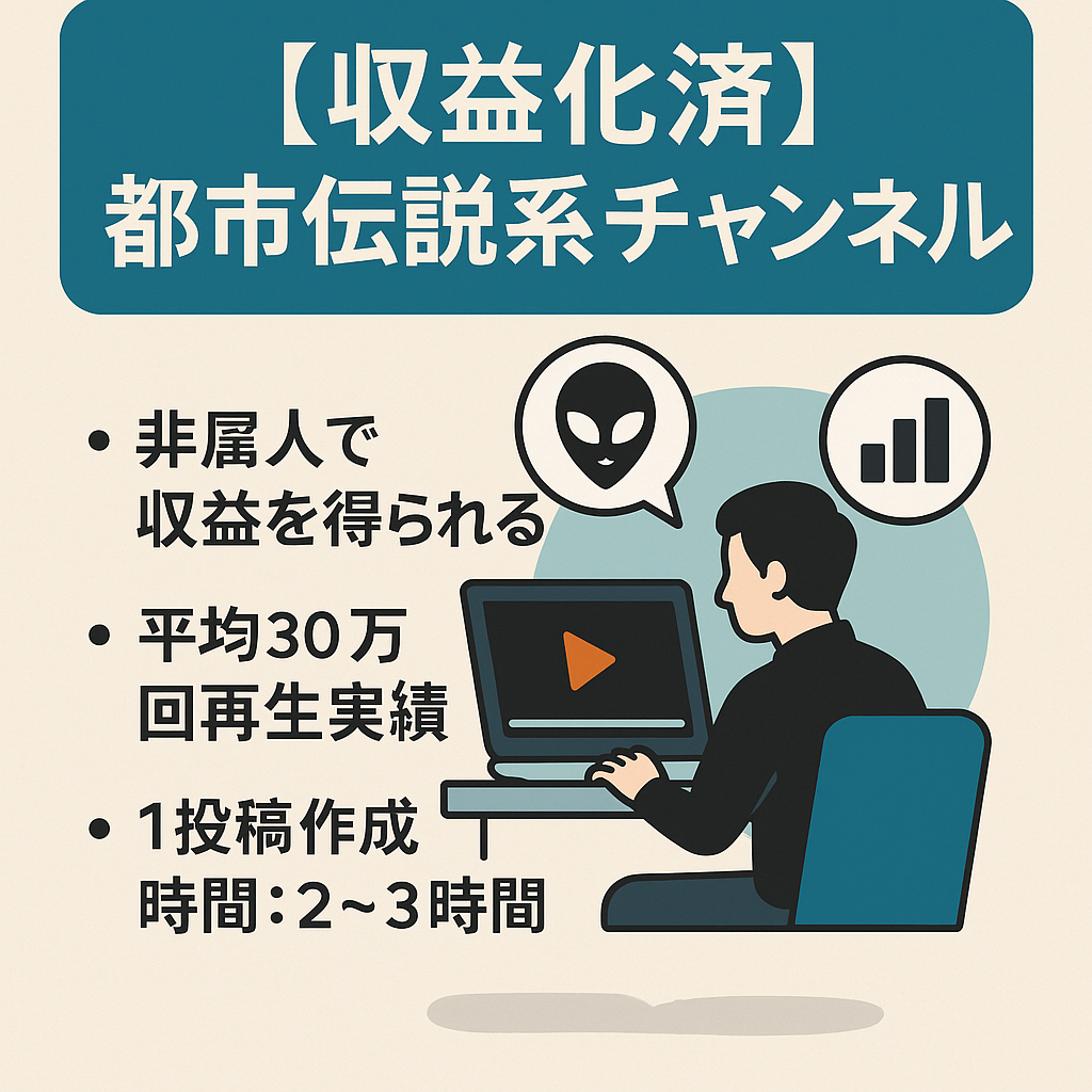 【収益化済/属人性なし】平均30万回再生実績/2.6万人垢都市伝説系(直近新ジャンル)