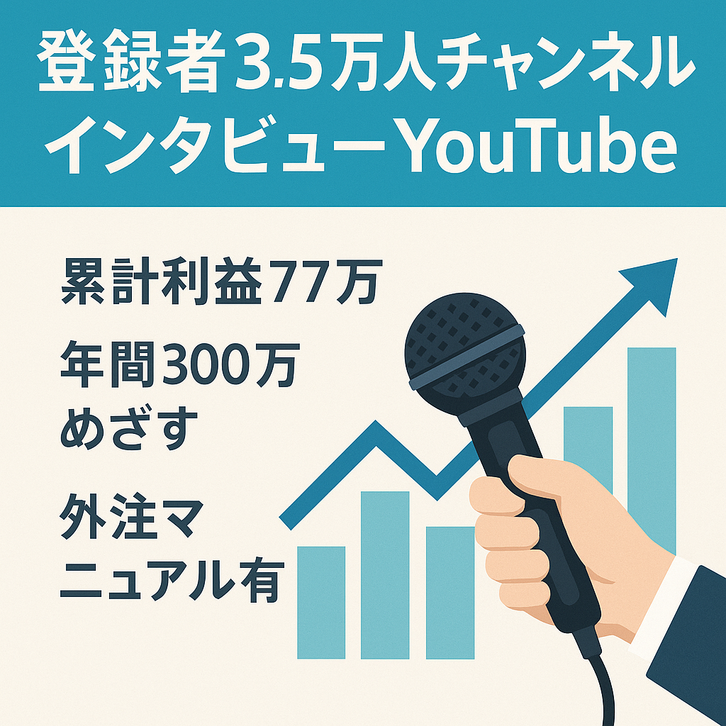 ★収益化済・SNSでもバズってるチャンネルです。【登録者3.5万人のインタビューYoutubeチャンネル】2023年6月から利益累計約77万円★属人性ゼロで外注化マニュアルもあり★
