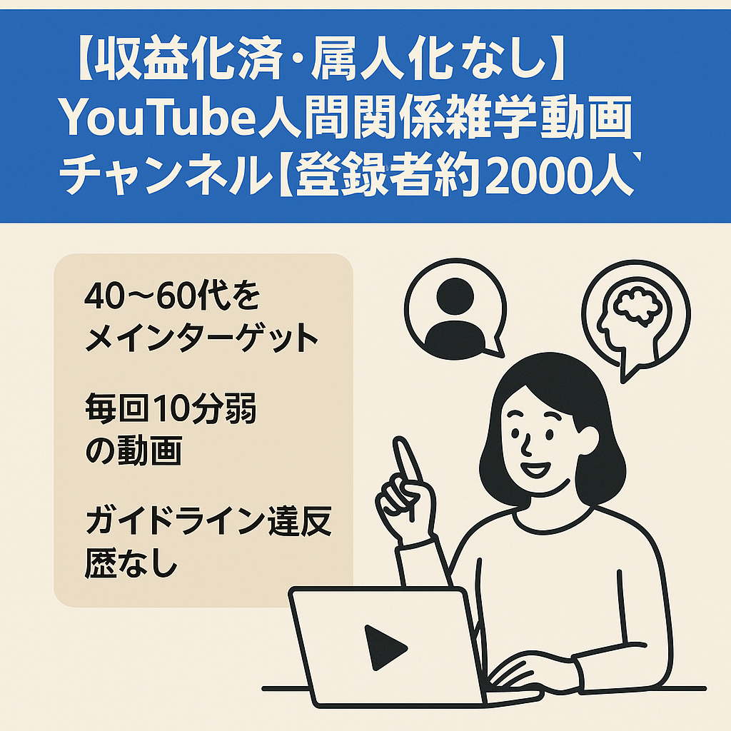 【収益化済・属人化なし】YouTube人間関係雑学動画チャンネル【登録者約2000人】