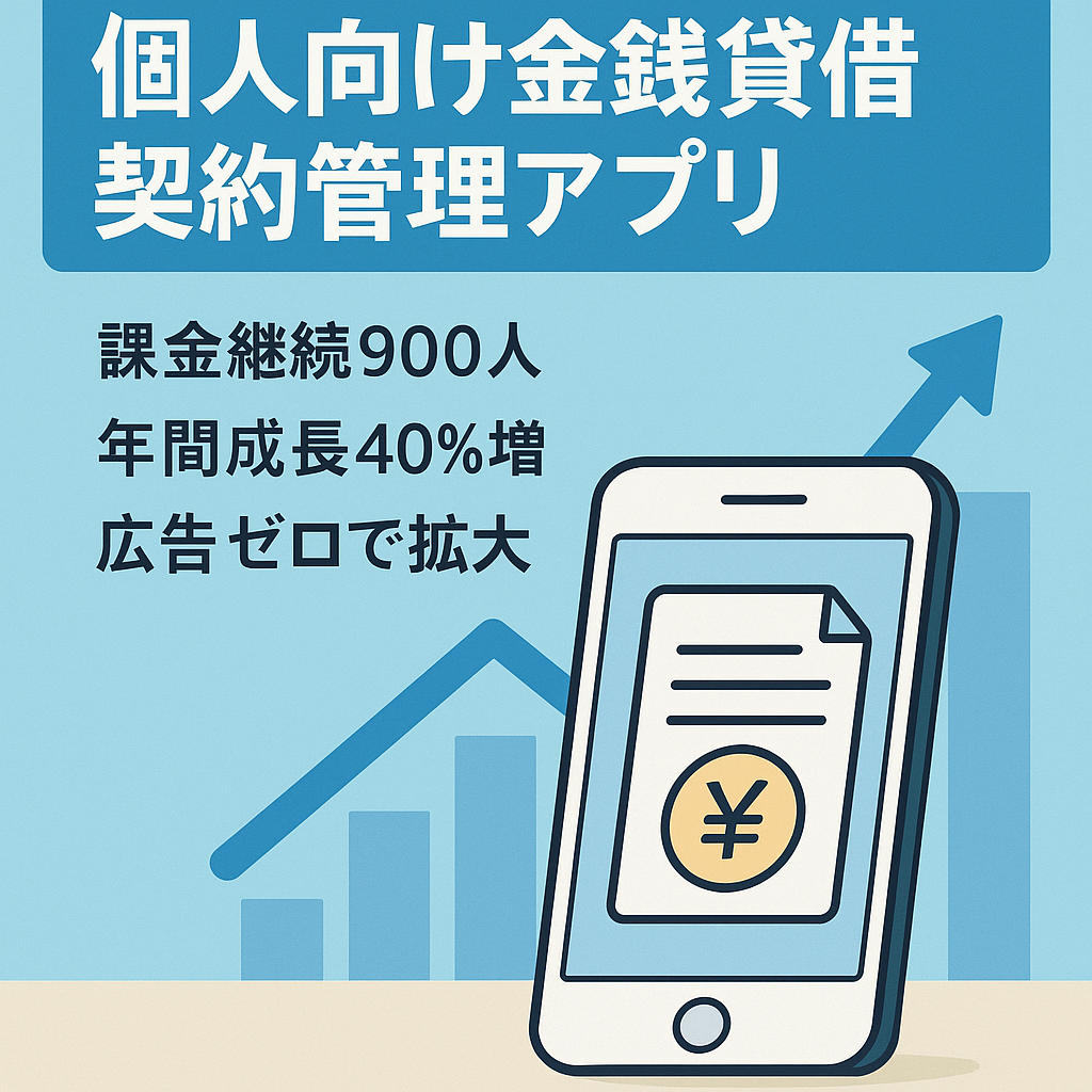【課金継続900人／直近1年で+40%】【評価4.6】個人向け金銭貸借契約支援・返済管理アプリ（貸主用＋借主用の２種）