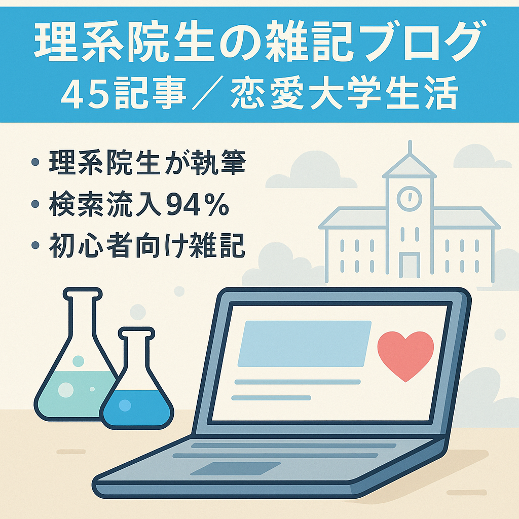 【45記事】理系大学院生の雑記ブログ【恋愛・大学生活・副業など】