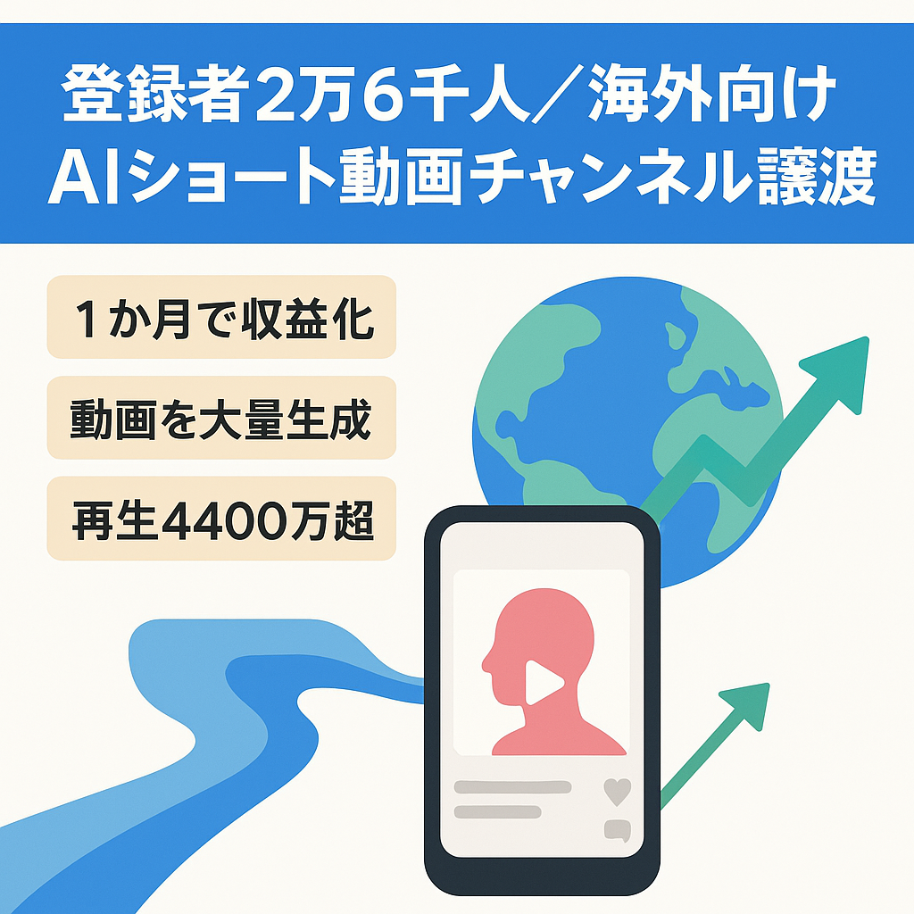 【登録者2万6千人】海外向けAIショート動画チャンネルの譲渡【再生視聴回数4400万超えの動画あり】
