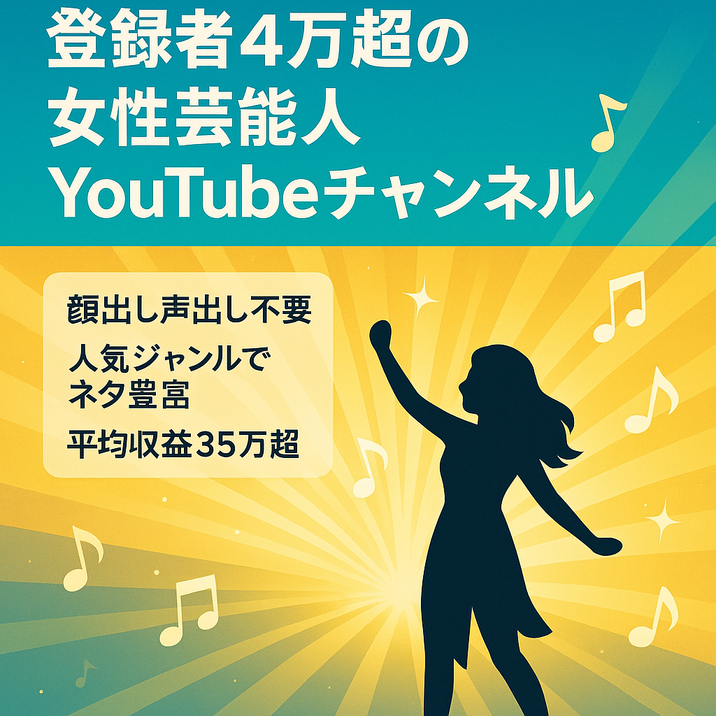 【登録者40000人超え/平均収益35万超え/BGM収益,アフィリエイト収益プラスα】女性芸能人に関するYouTubeチャンネル