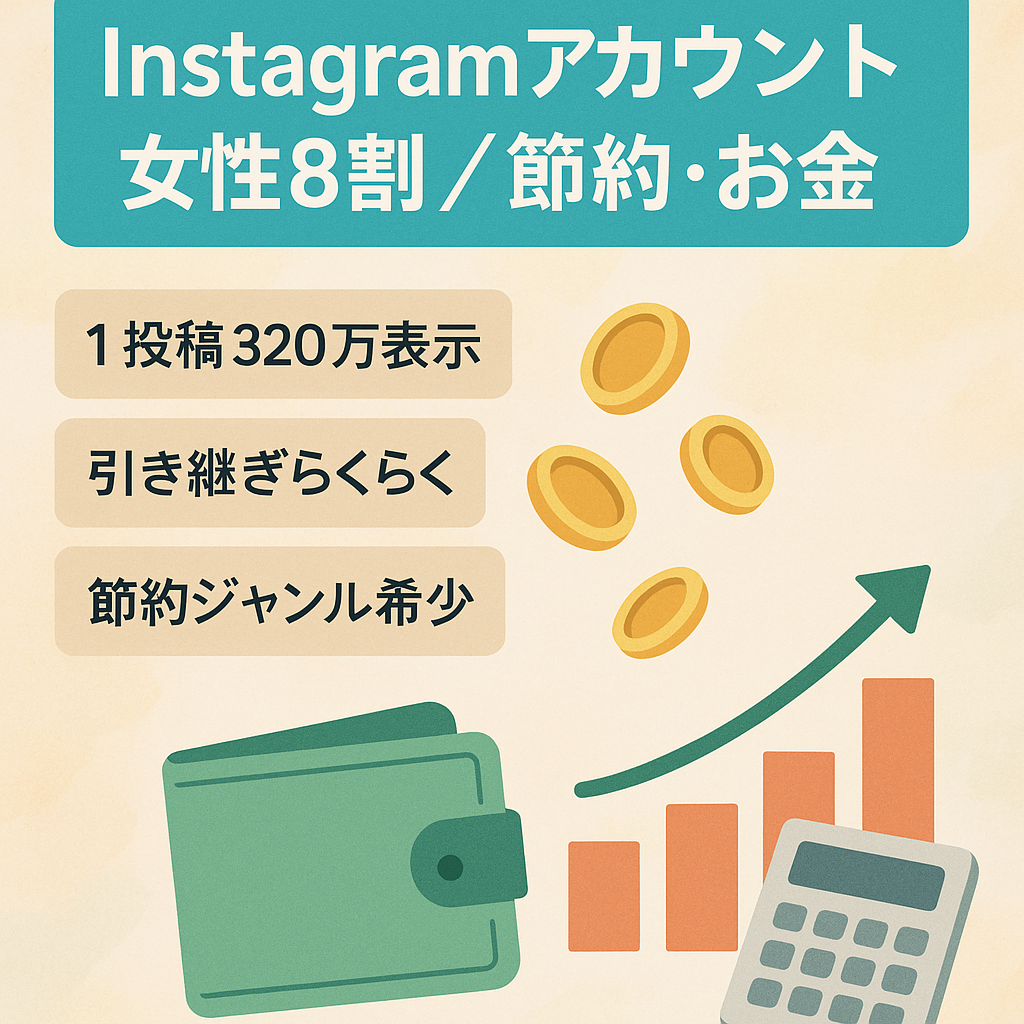 【Instagram1.9万人 / 1投稿で最大320万インプ達成】女性8割の節約・お金ジャンルキュレーションアカウント