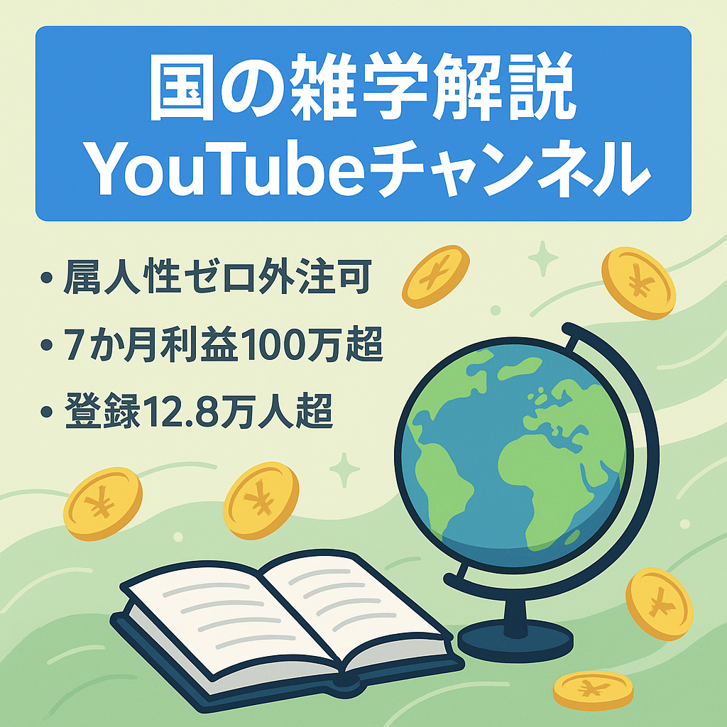 【登録者12万人〜】国の雑学解説ch/属人性0でフル外注OK！【7ヶ月連続で収益100万円以上】