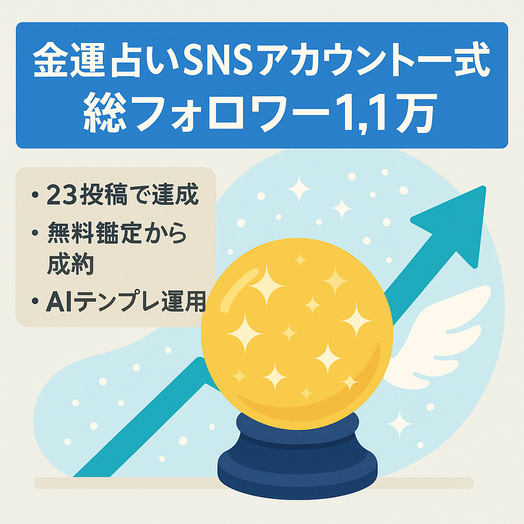 【23投稿で総1.1万人】金運占いSNS一式｜インスタ6000・YouTubeShort4000・TikTok1000・LINE400｜投稿テンプレあり