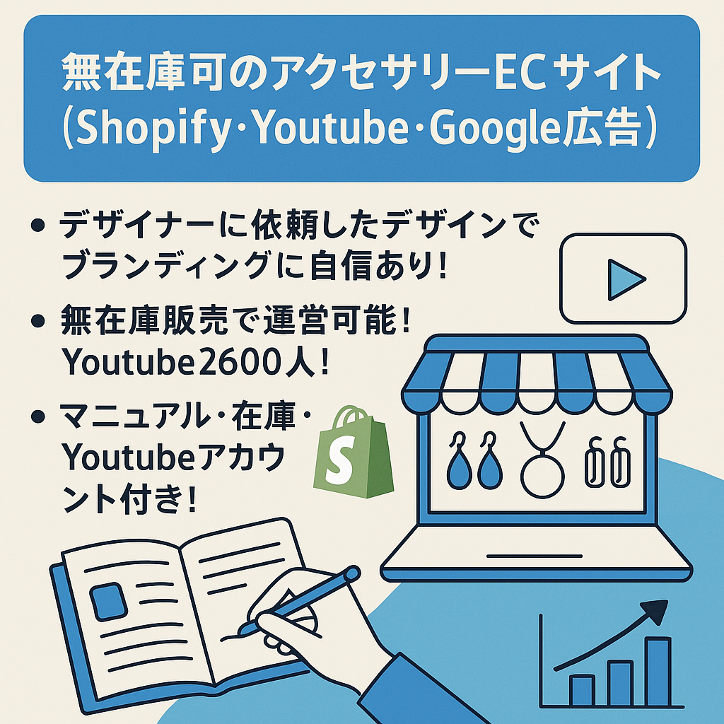 無在庫可のアクセサリーECサイト【Shopify・youtube・Google広告アカウント】マニュアルあり/ 未経験でも運営可