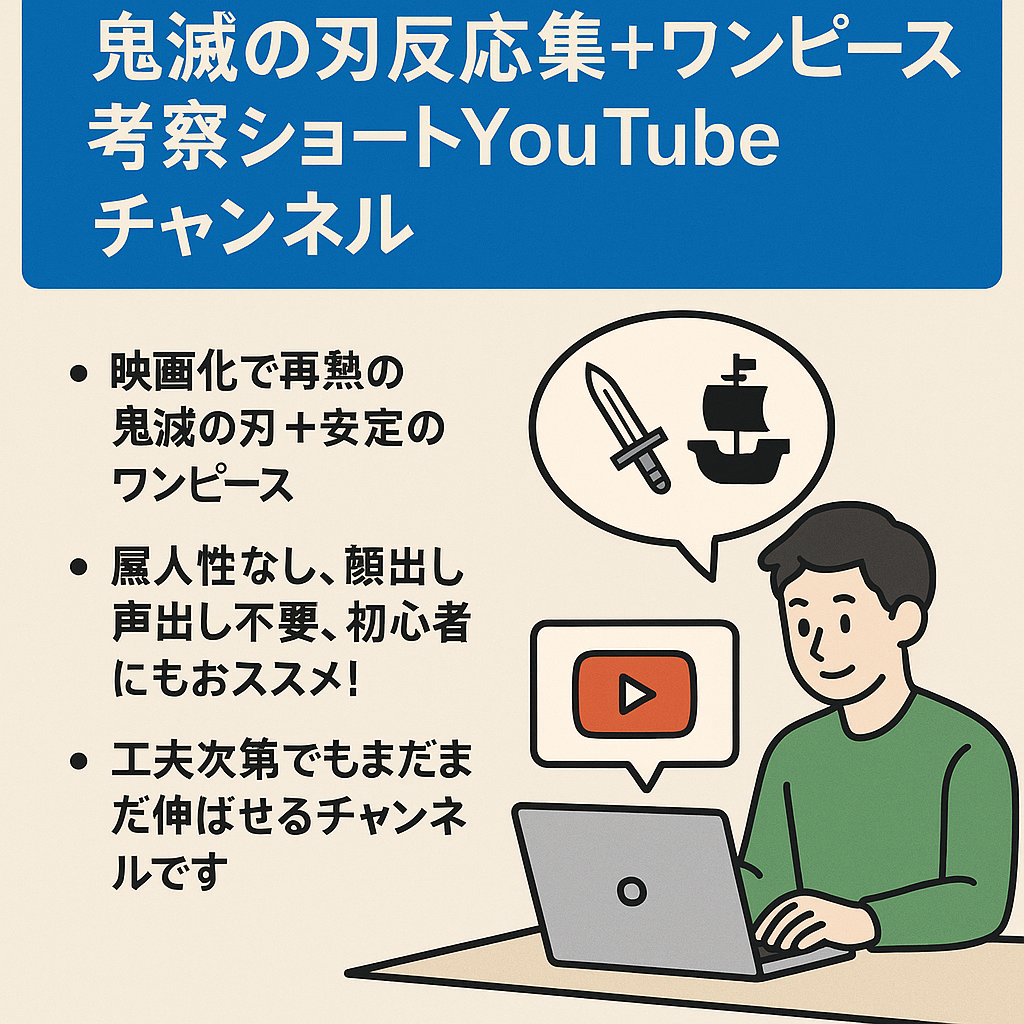 【映画化で再熱！！】鬼滅の刃反応集+ワンピース考察ショートYouTubeチャンネル【収益化済み/登録者8850人/属人性なし】