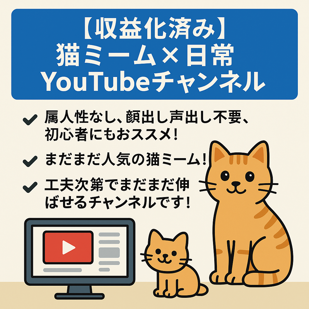 【収益化済み/登録者5600人/属人性なし】猫ミーム×日常　YouTubeチャンネル