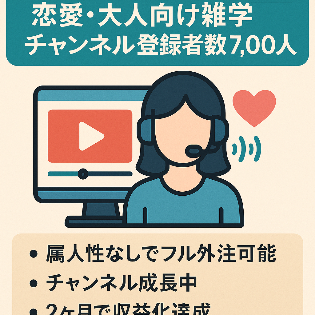 【収益化済/顔出し不要/属人性なし/合成音声使用】登録者数7,000人超えの恋愛・大人向け雑学チャンネル
