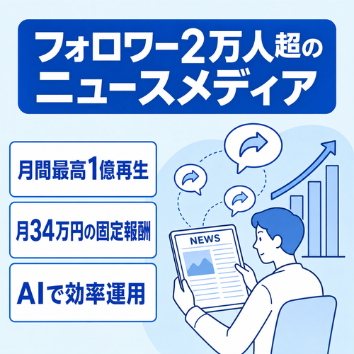 【フォロワー2万人超・月3４万円固定+成果報酬】月間最高1億再生のニュースメディア