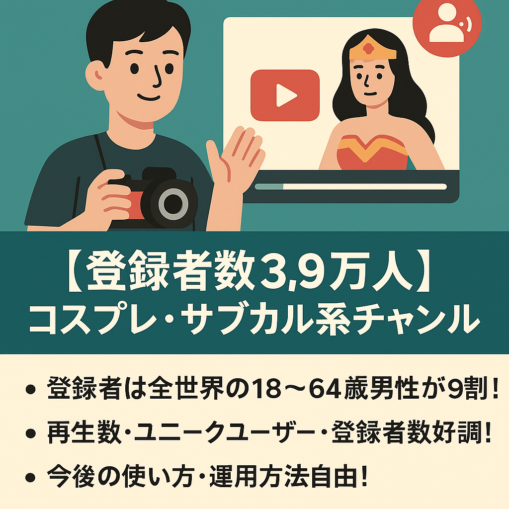 【登録者数3.9万人/収益化済み/使い方は自由】主に国内・国外のコスプレ・サブカル・その他イベントの様子を撮影！属人性はありません。