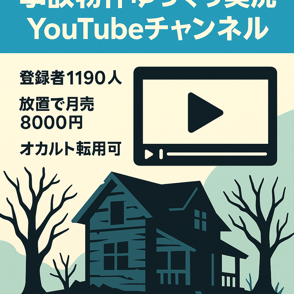【登録者数1190人・収益化済】月間売り上げ8000円（放置状態）ゆっくり実況事故物件YouTubeチャンネル｜オカルトジャンルへの転用がおすすめです