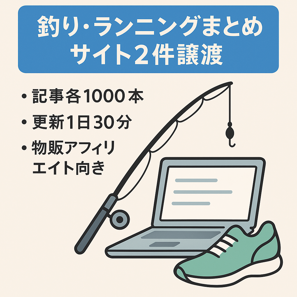 【更新楽々副業ビギナー向け】2chまとめサイト(釣り・ランニングジャンル)2案件まとめて格安譲渡