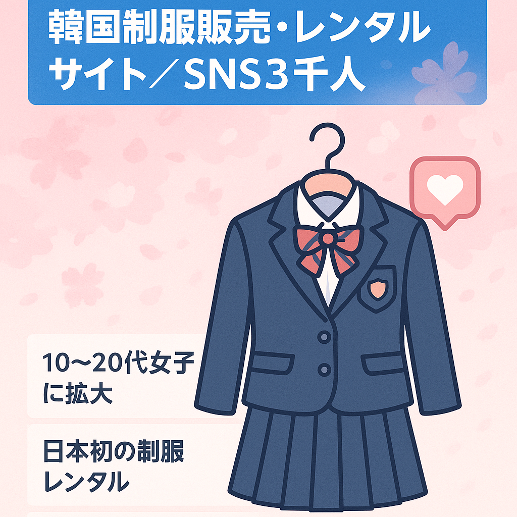 【女性10代～20代に人気拡大】韓国制服販売、レンタルサイト／ＳＮＳアカウントフォロワー3,000名以上