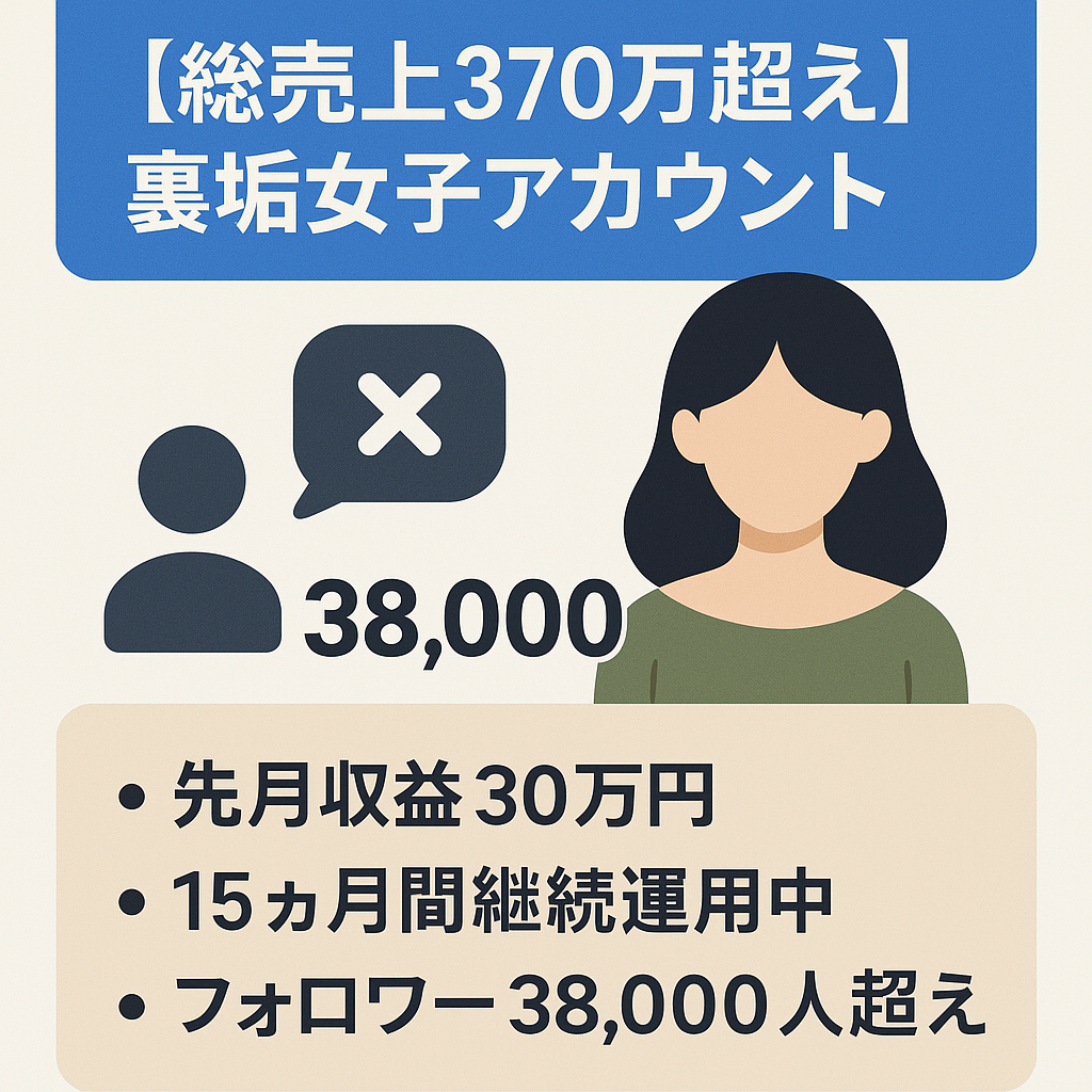 【15ヶ月で総売上370万超えのXアカウント】フォロワー38,000人裏垢女子アカウント