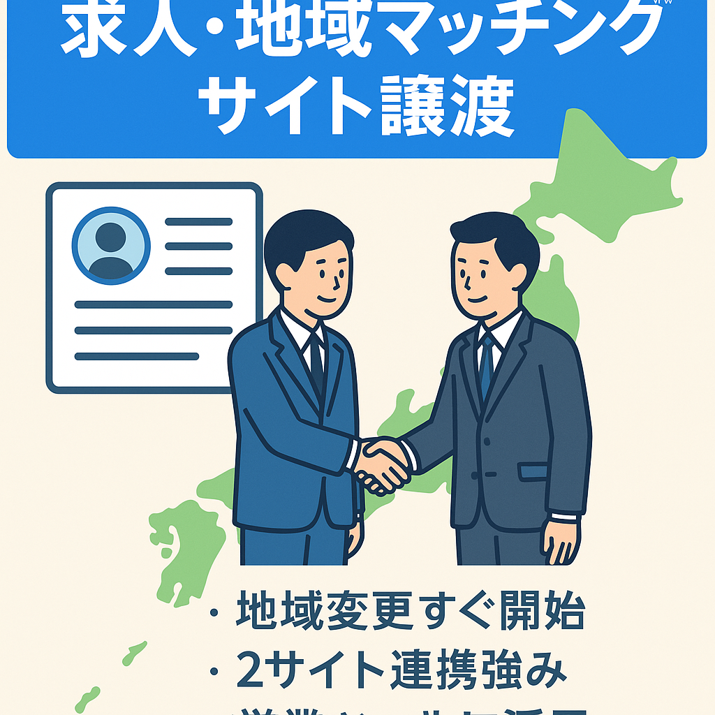 地域（都道府県）に特化した求人情報サイト及び地域マッチングサイトの譲渡