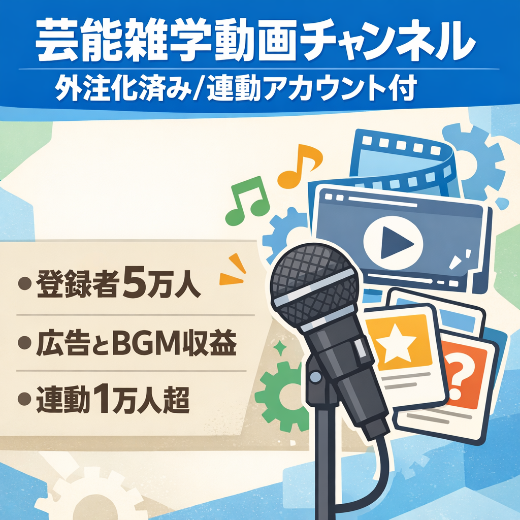 【外注化済み】【登録者5万人＋Instagram1万人】芸能雑学ショート+ロング動画【広告収益+BGM収益】