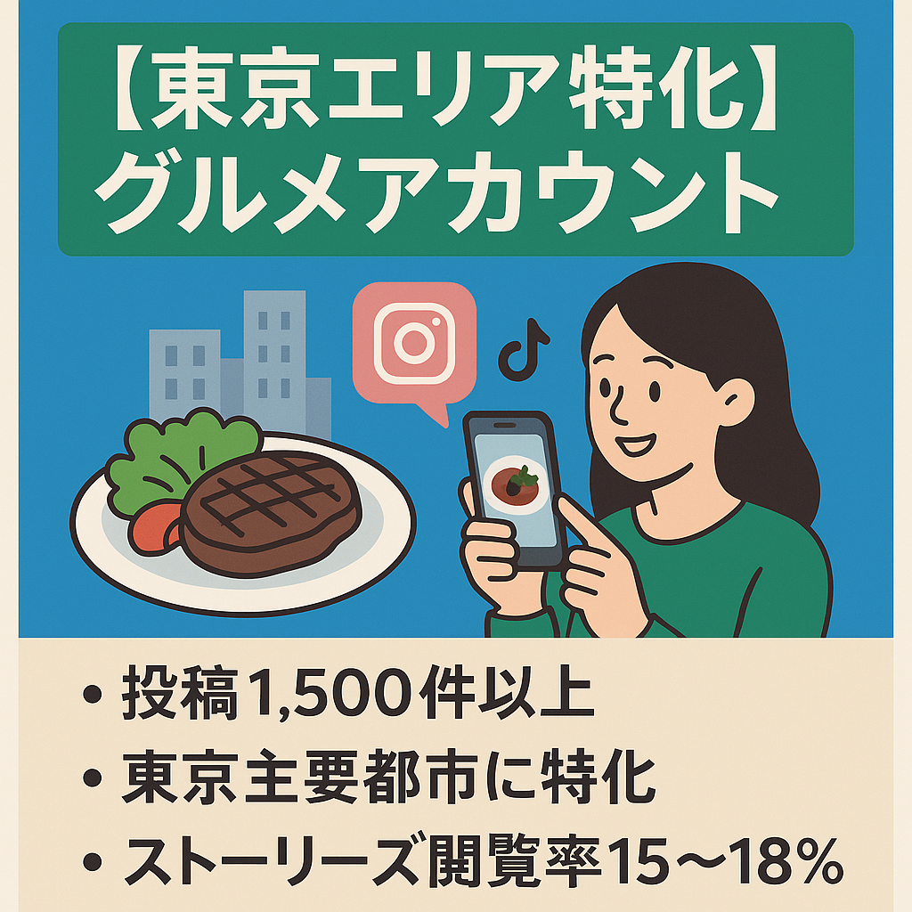 【東京都市エリア特化グルメアカウント】【インスタグラムフォロワー9万人+Tiktok4万人付き】投稿件数1500以上の信頼性が高いアカウント