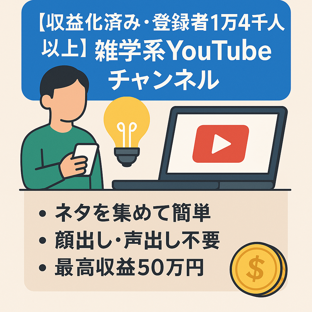 【収益化済み・登録者1万4千人以上・属人性なし】雑学系Youtubeチャンネル