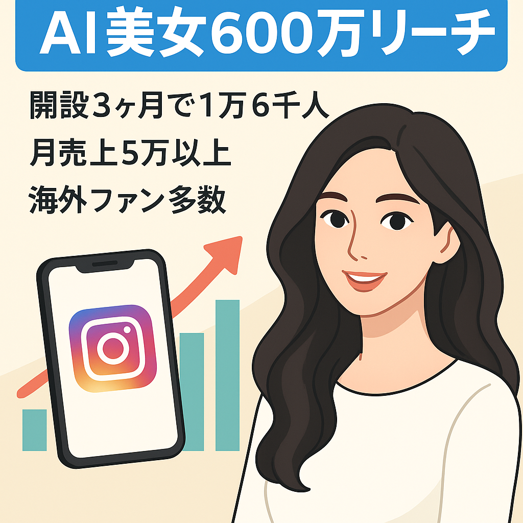 【フォロワー1.6万人】インスタでAI美女運用｜最高月間600万リーチ以上｜100万再生5つ｜現在も収益発生中