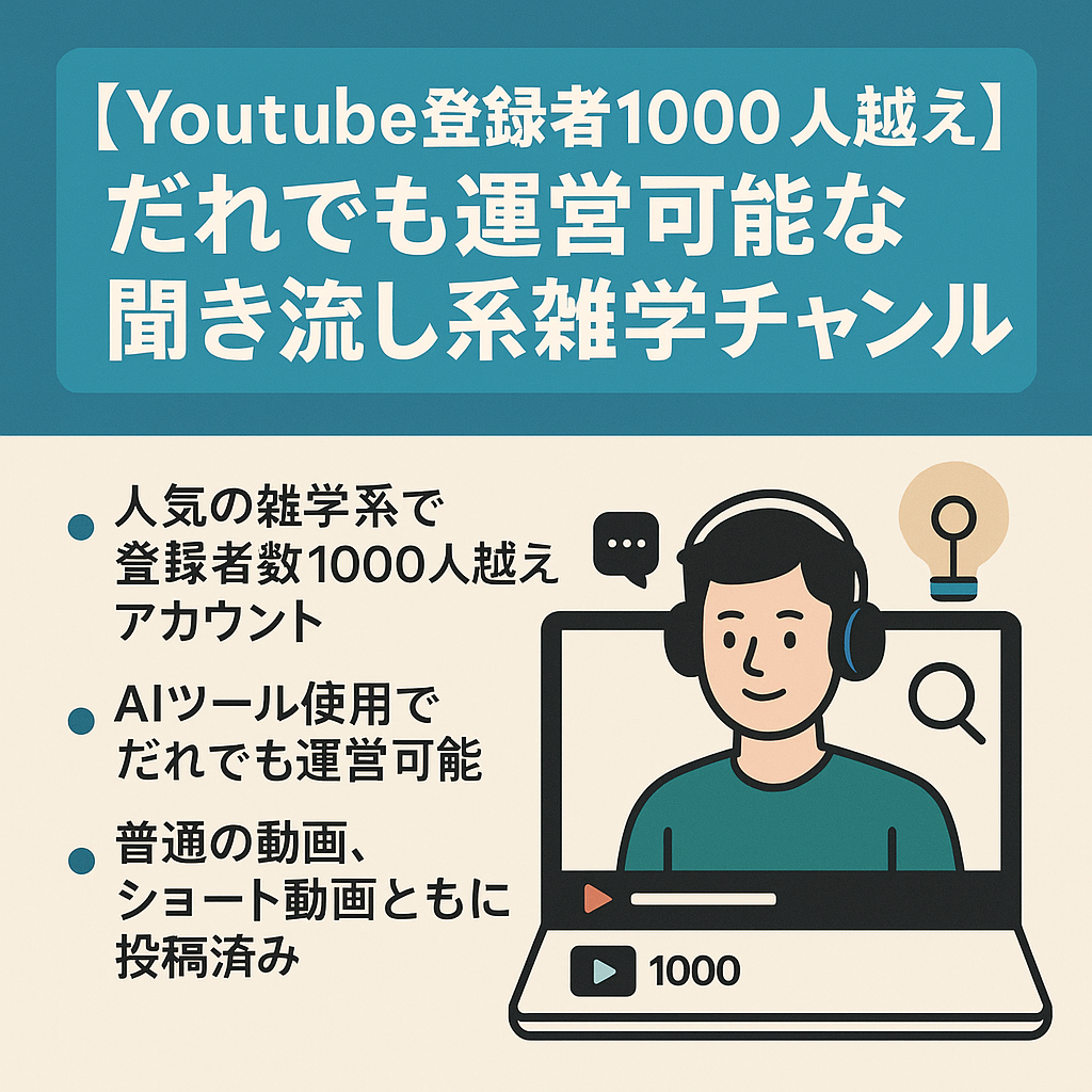 【Youtube登録者1000人越え】(収益化条件未達)だれでも運営可能な聞き流し系雑学チャンネル