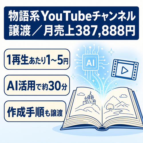 【月売上387,888】物語系非属人Youtubeチャンネル｜AI活用で30分程度、一式譲渡も可能