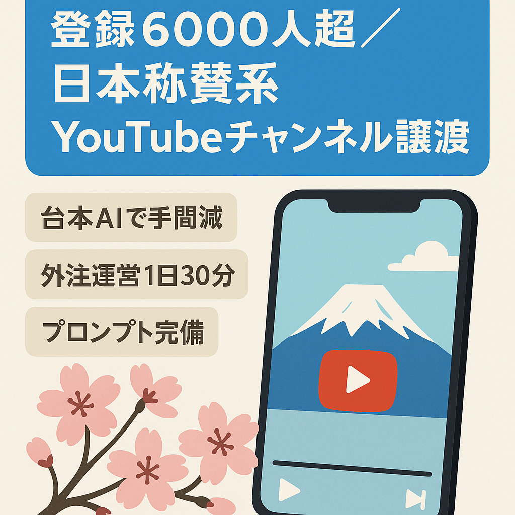 【登録者6,000人超え！】日本称賛系YouTubeチャンネルの譲渡【運用しやすい】
