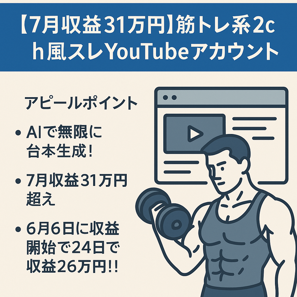 【7月収益31万円】筋トレ系2ch風スレYouTubeアカウント
